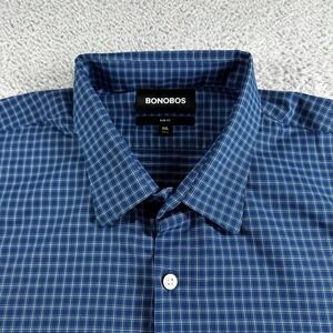 Bonobos Plaid Shirt Mens 2x Button Up Blue Tattersall Check Pocket Stretch Nylon
